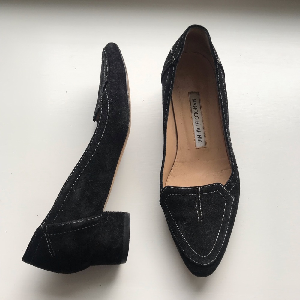 Manolo Blahnik, Black Suede, 1 inch Heel, 37
